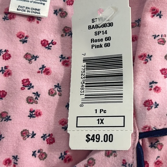 CLAUDEL Pink Floral Cotton Blend Night Gown Size 1X - Picture 6 of 14